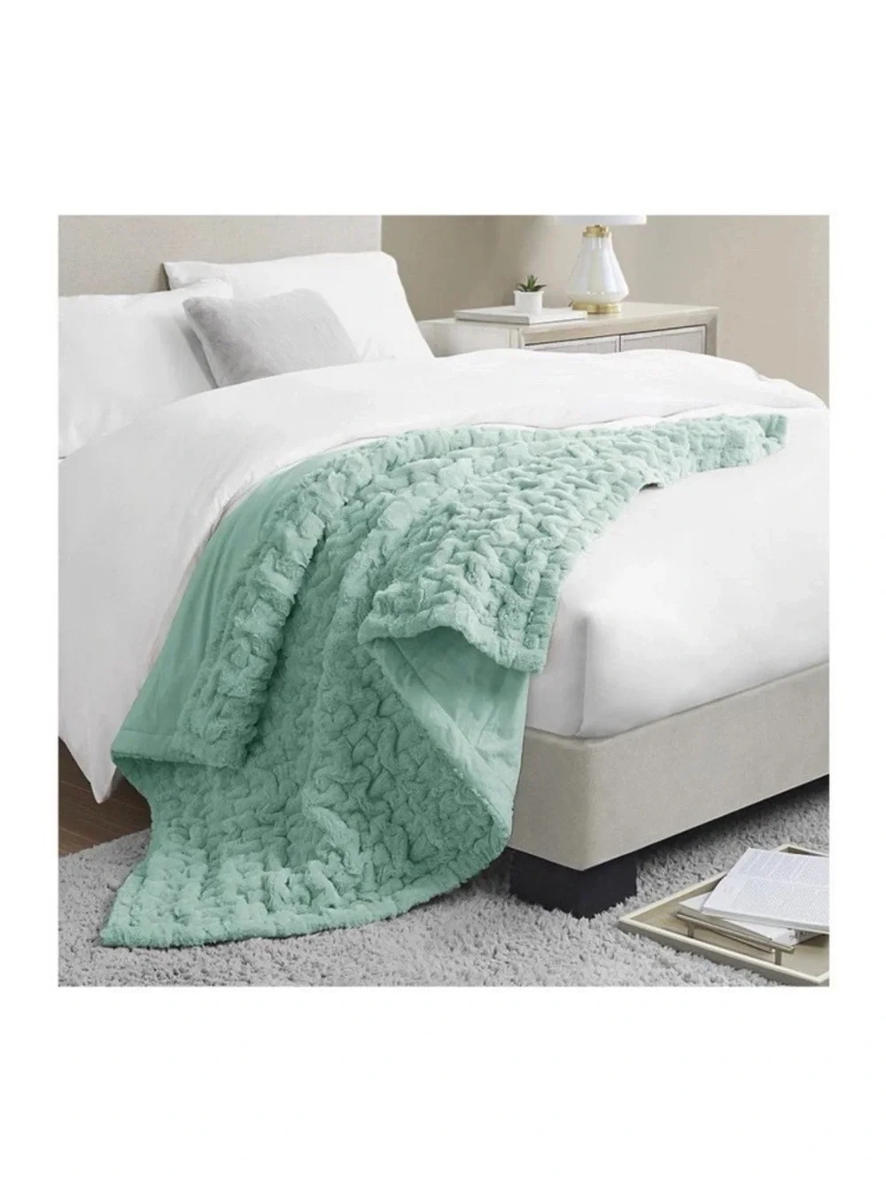 Madison Park Ruched Faux Fur Throw Blanket Teal 50x60 Polyester OEKO-TEX